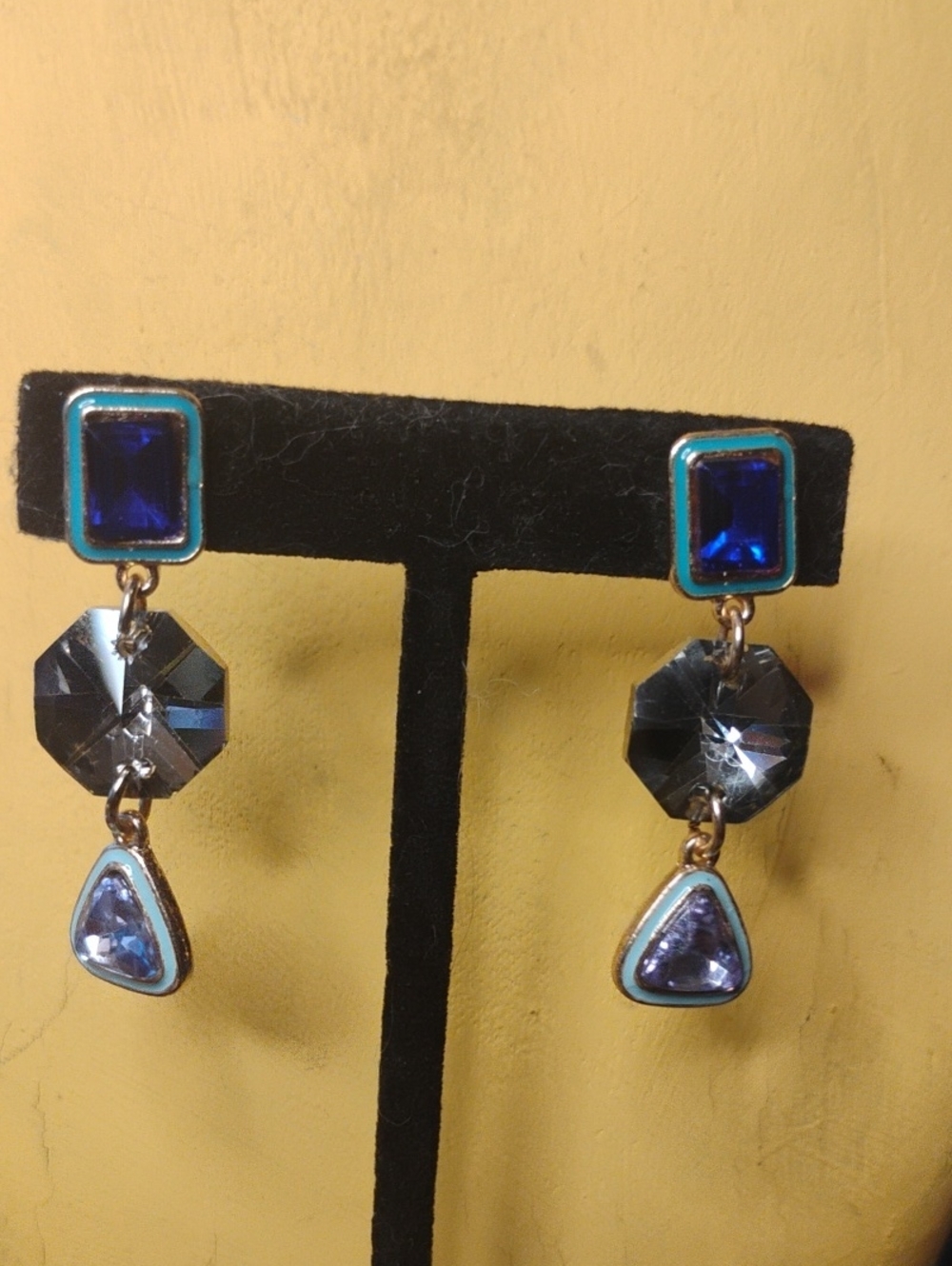 Handmade Blue & Gray Crystal Dangle Earrings